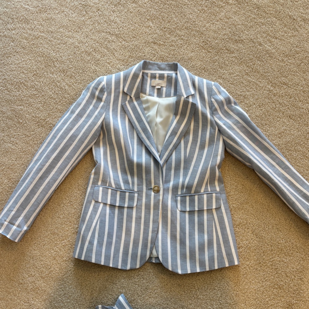Loft Striped Light Blue and White Blazer